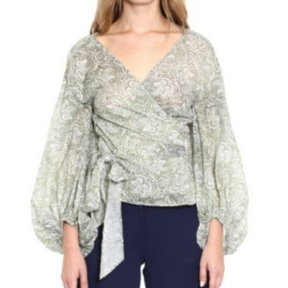 MICHAEL KORS ~ Cotton Paisley-Print Wrap Top ~ Army Green ~ Size: M ~NWT! - Picture 10 of 10